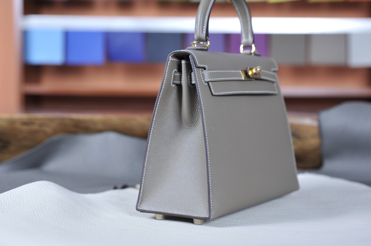 Kelly25 Elephant Gray Gold Buckle Epsom Leather