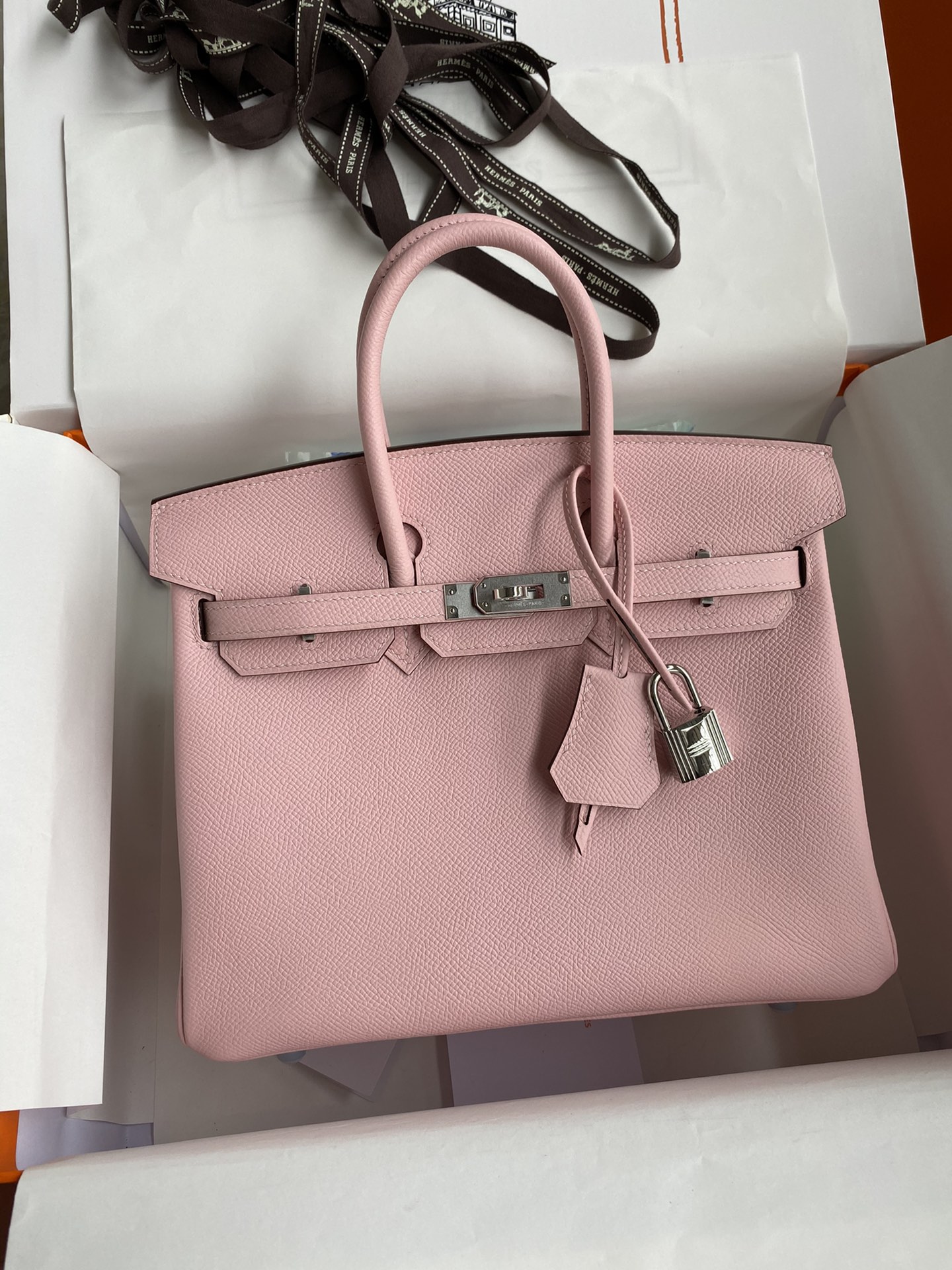 Birkin 25cm Epsom Leather 3Q Pink Silver Buckle