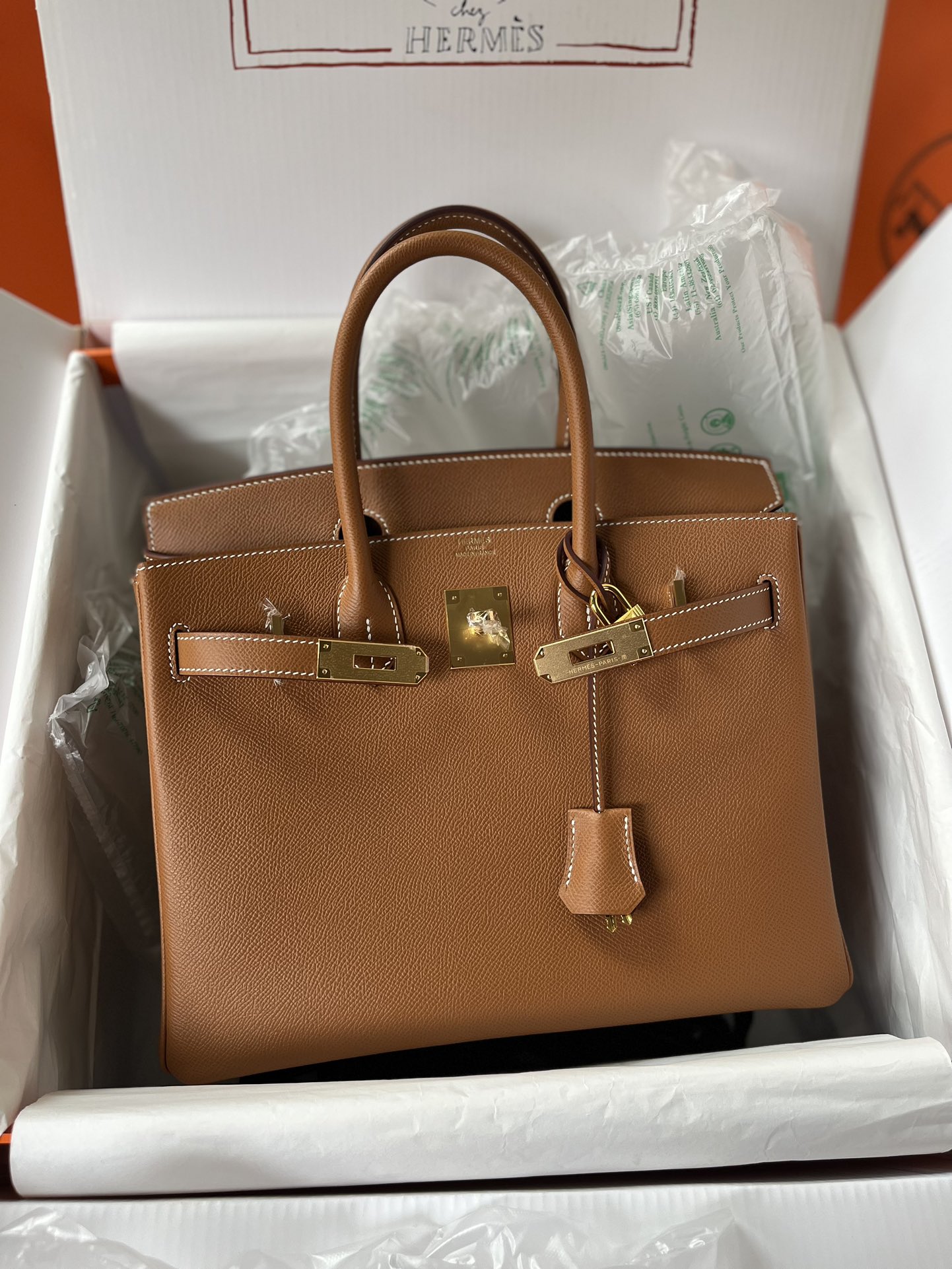 Birkin 30cm CK37 gold brown gold buckle Imported easy leather hand sewn Real shot The quality visible to the naked eye