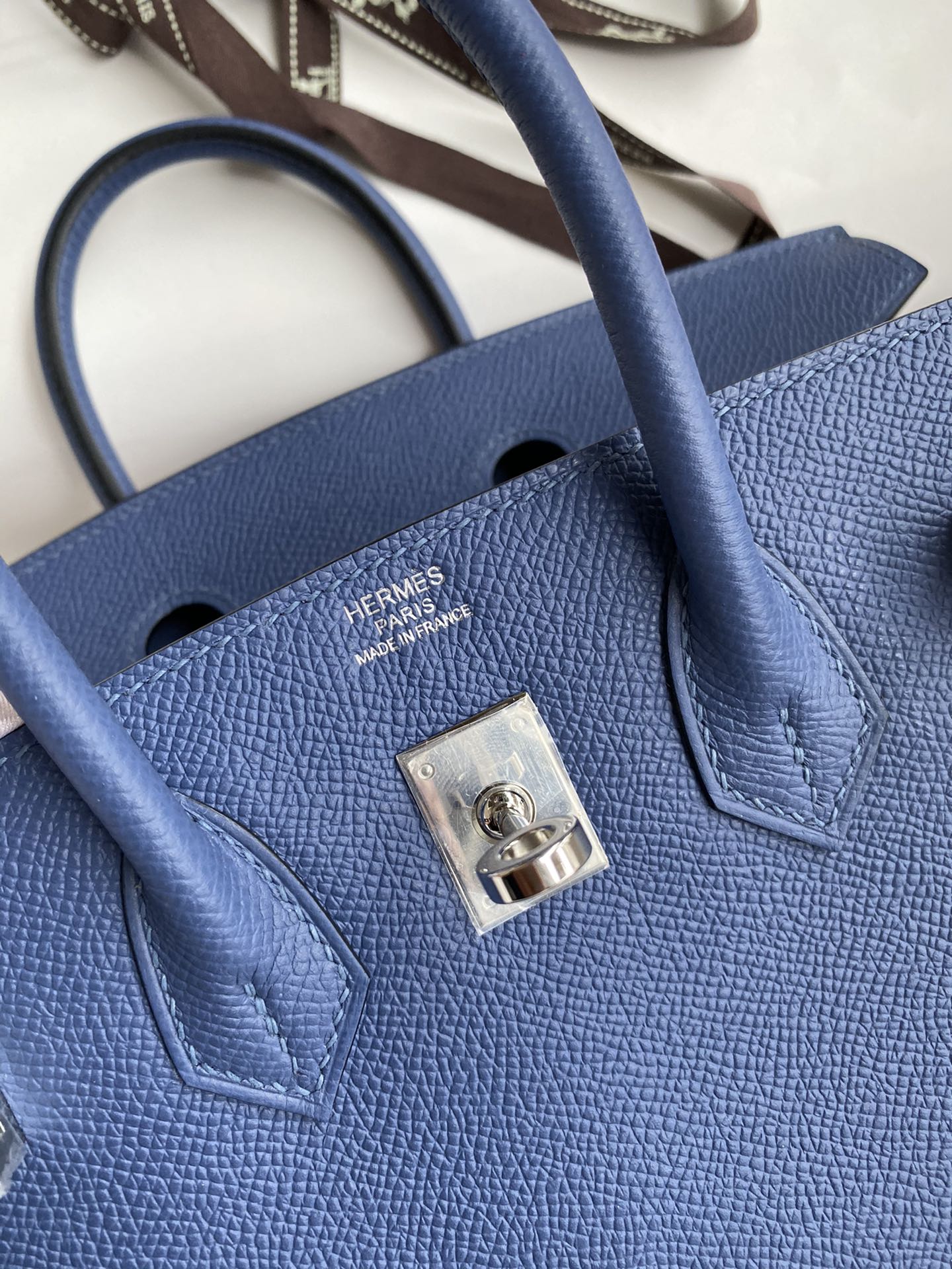 Birkin 25cm Epsom Leather Onyx Blue Silver Buckle