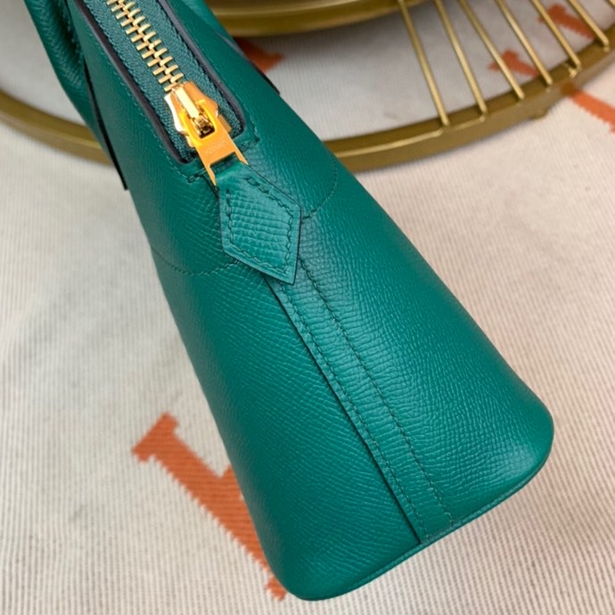 Bolide 27cm Imported original Epsom leather half hand waxed stitching peacock green silver buckle