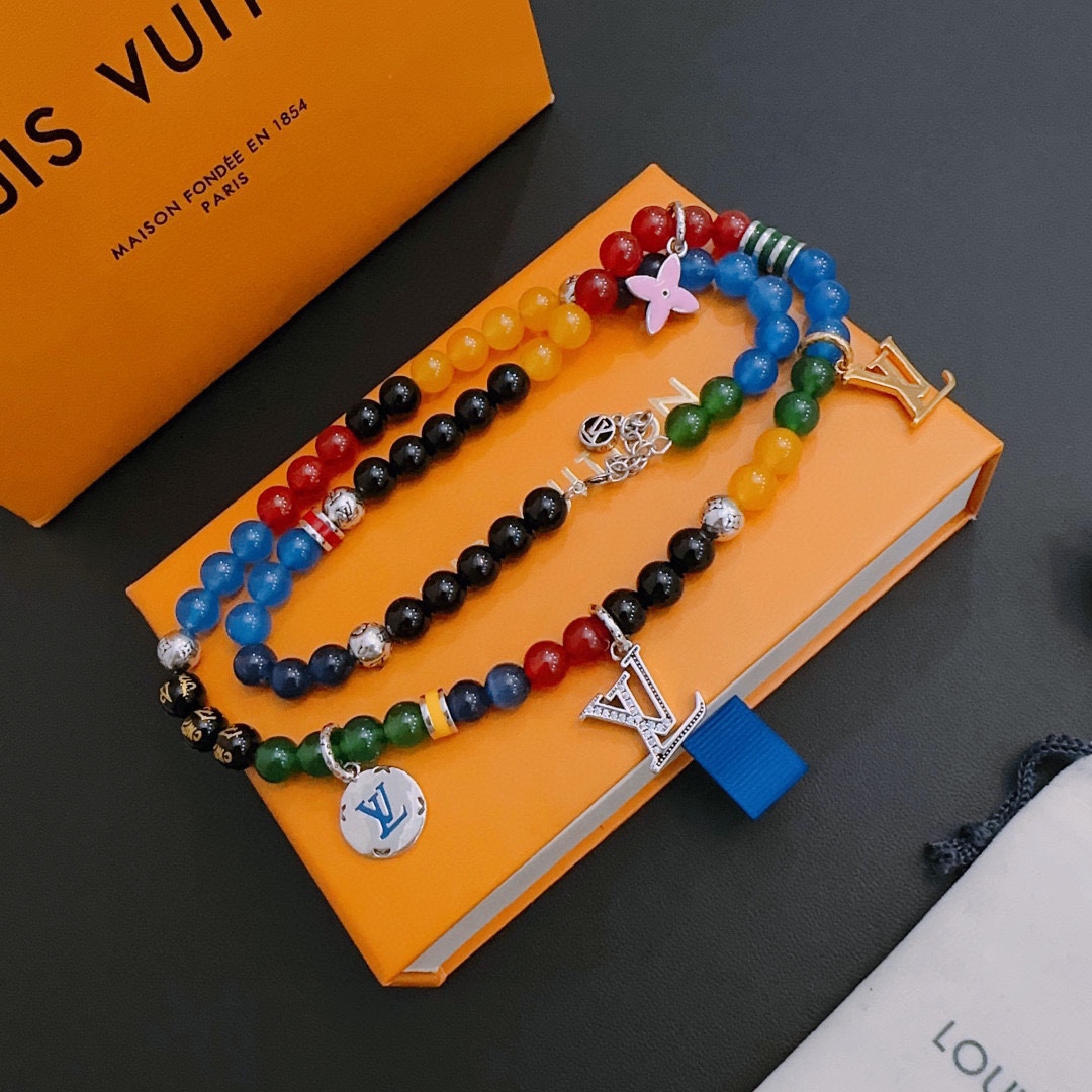 Louis Vuitton multi-element onyx thai silver style necklace couple's matching rock punk thai silver style