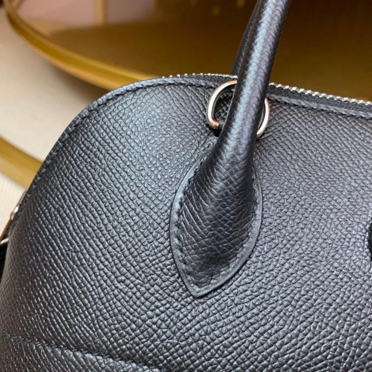 Bolide 27cm Imported original Epsom leather Half hand waxed stitching Black Silver buckle