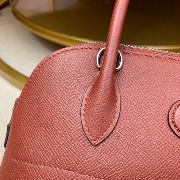 Bolide 27cm Imported original Epsom leather Half hand waxed stitching burgundy silver buckle