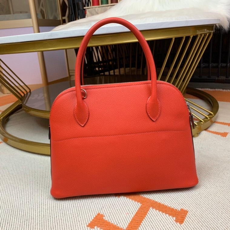 Bolide 27cm Imported original Epsom leather Semi-hand waxed stitching Large red silver buckle