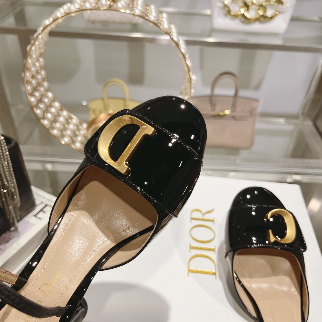 DIOR summer new bag head thick heel sandals high heel model 7.5cm black