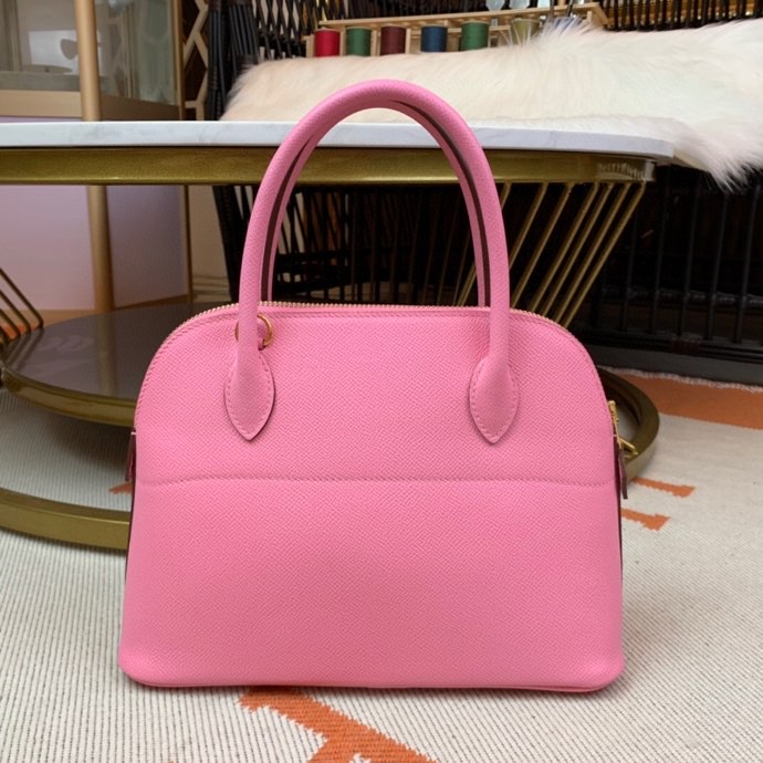 Bolide 27cm Imported original Epsom leather Half hand waxed stitching Sakura pink Silver buckle