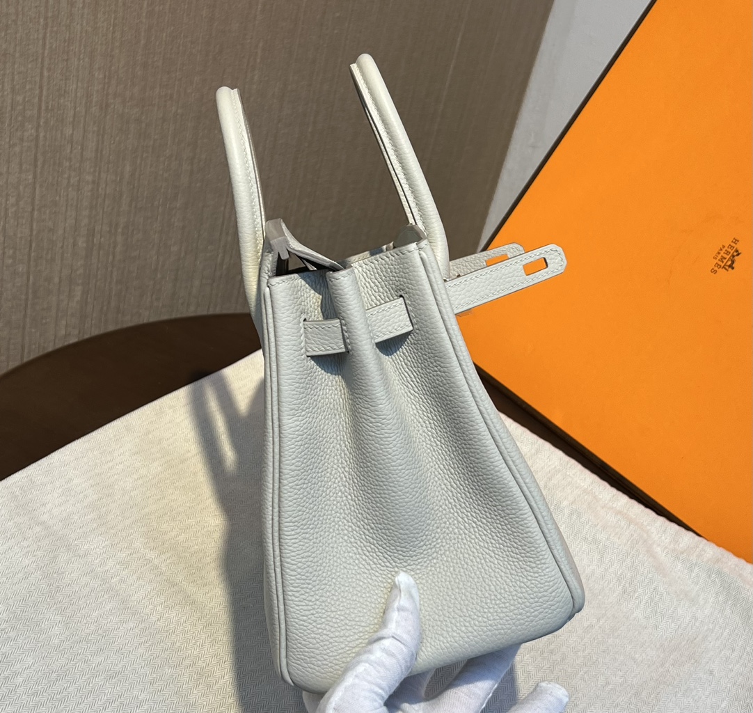 birkin25 imported togo leather glacier white all handmade gold buckle silver buckle