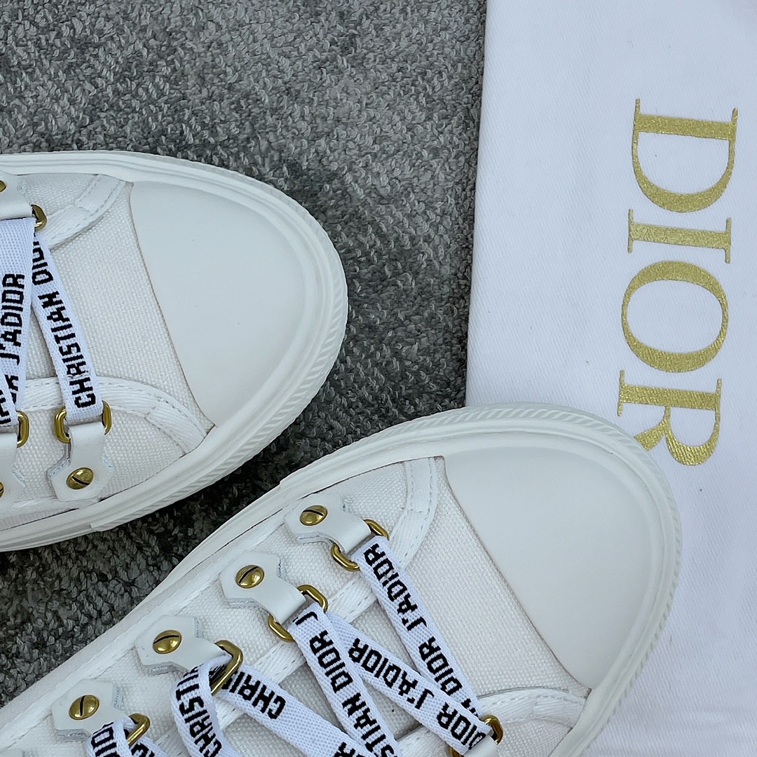 DIOR Canvas half slipper Water-dyed sheepskin lining TPU sole White canvas