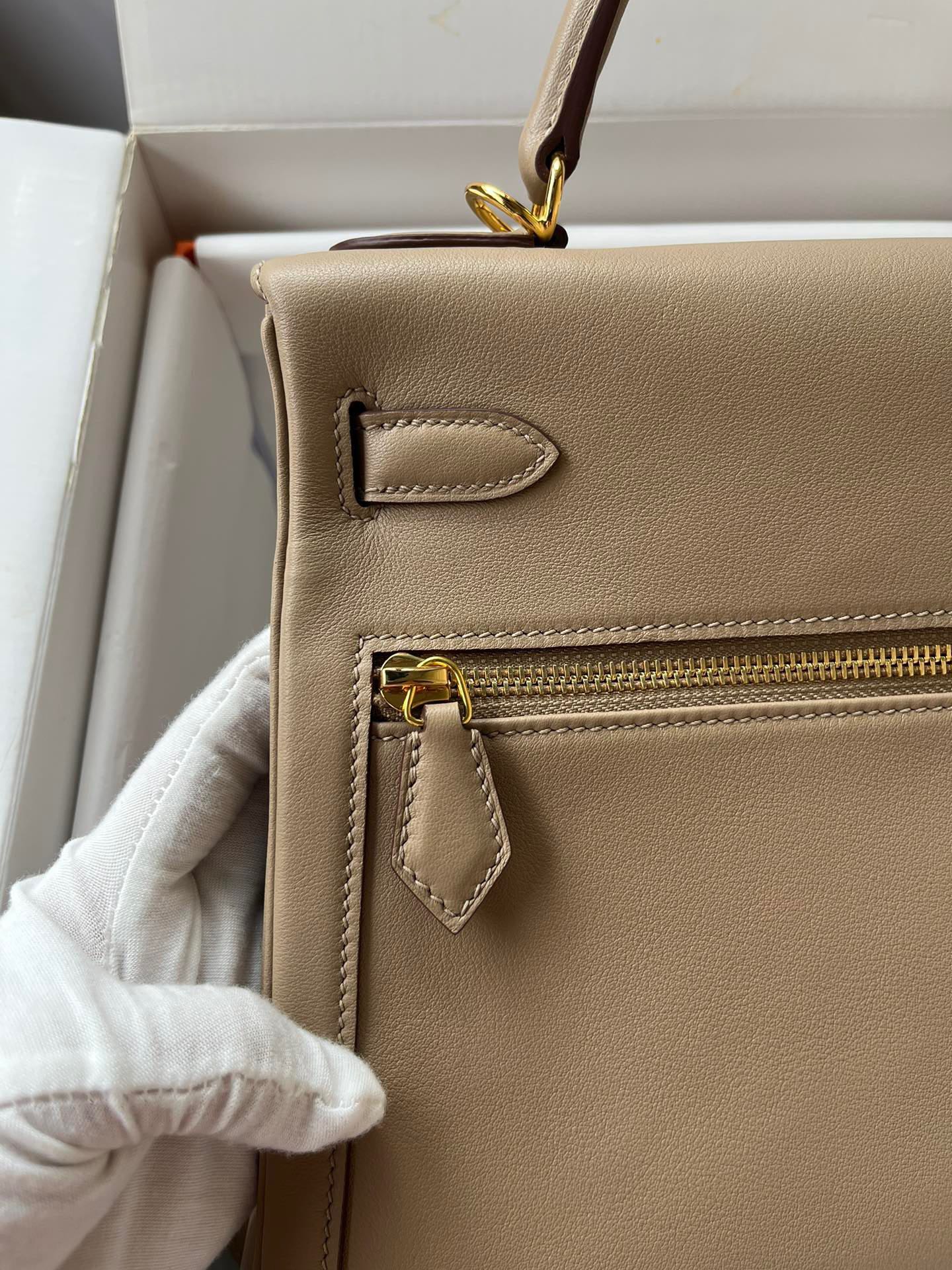 Kelly Lakis 28cm S2 trench coat gray gold buckle Imported swift leather hand-sewn wax thread