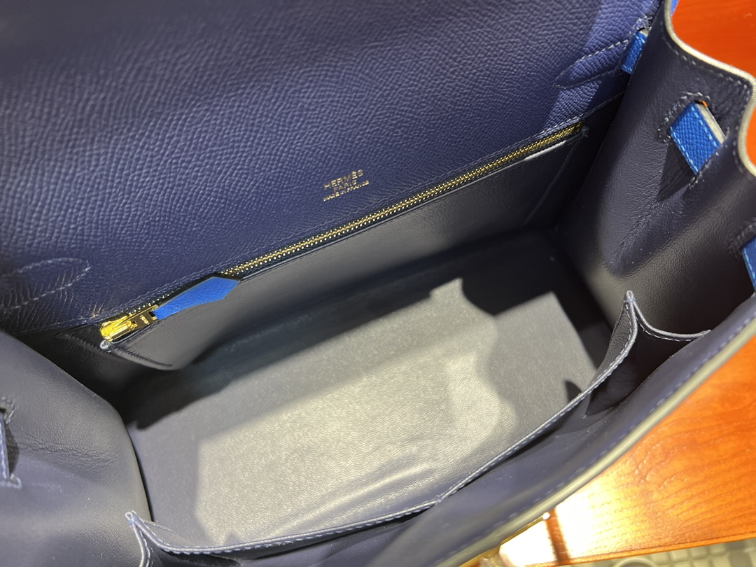 Kelly 28cm Epsom leather 73 Bleu Saphir sapphire blue spell 71 Bleu France French blue