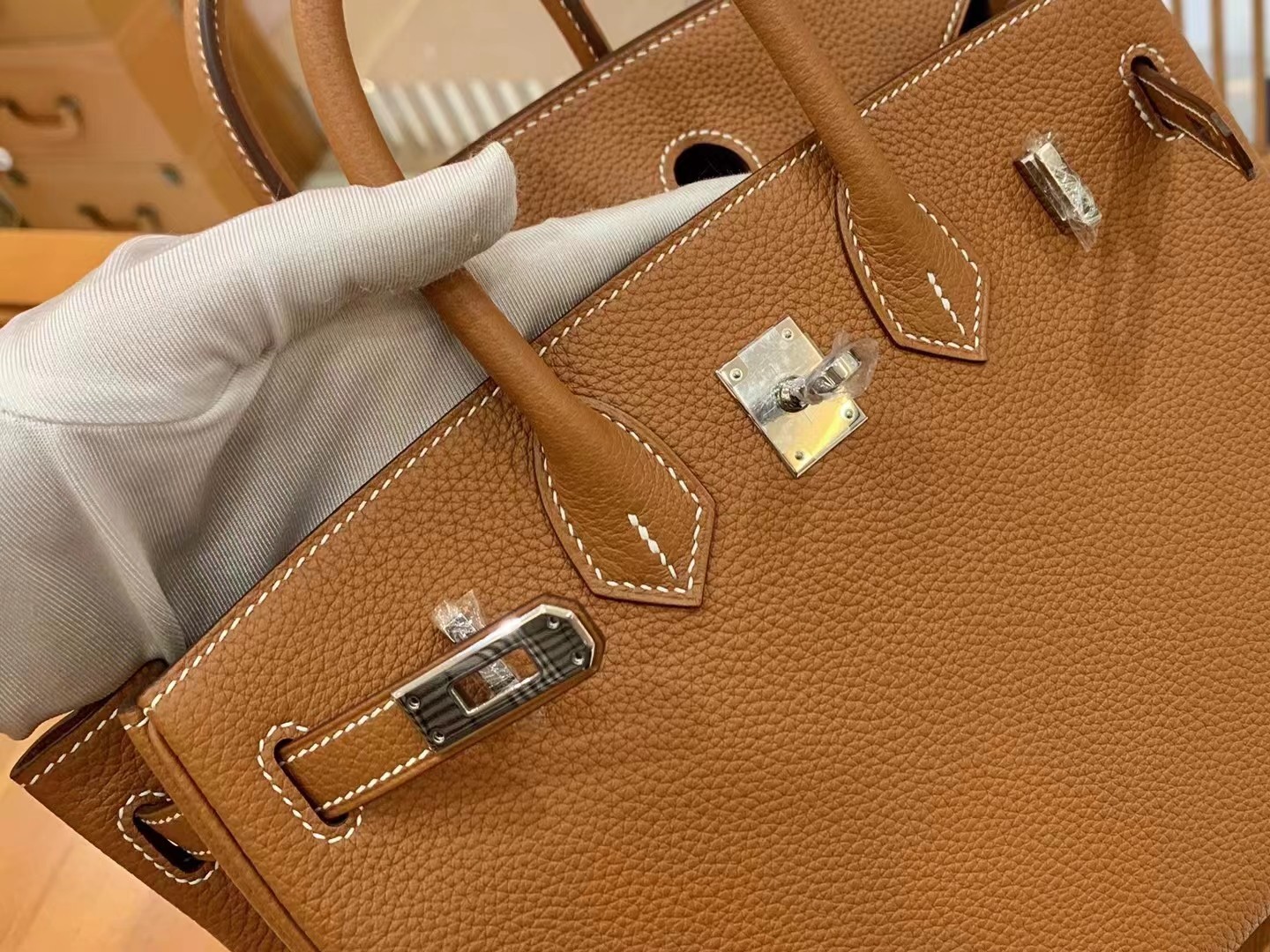 Birkin gold brown and silver buckle togo French original beeswax thread