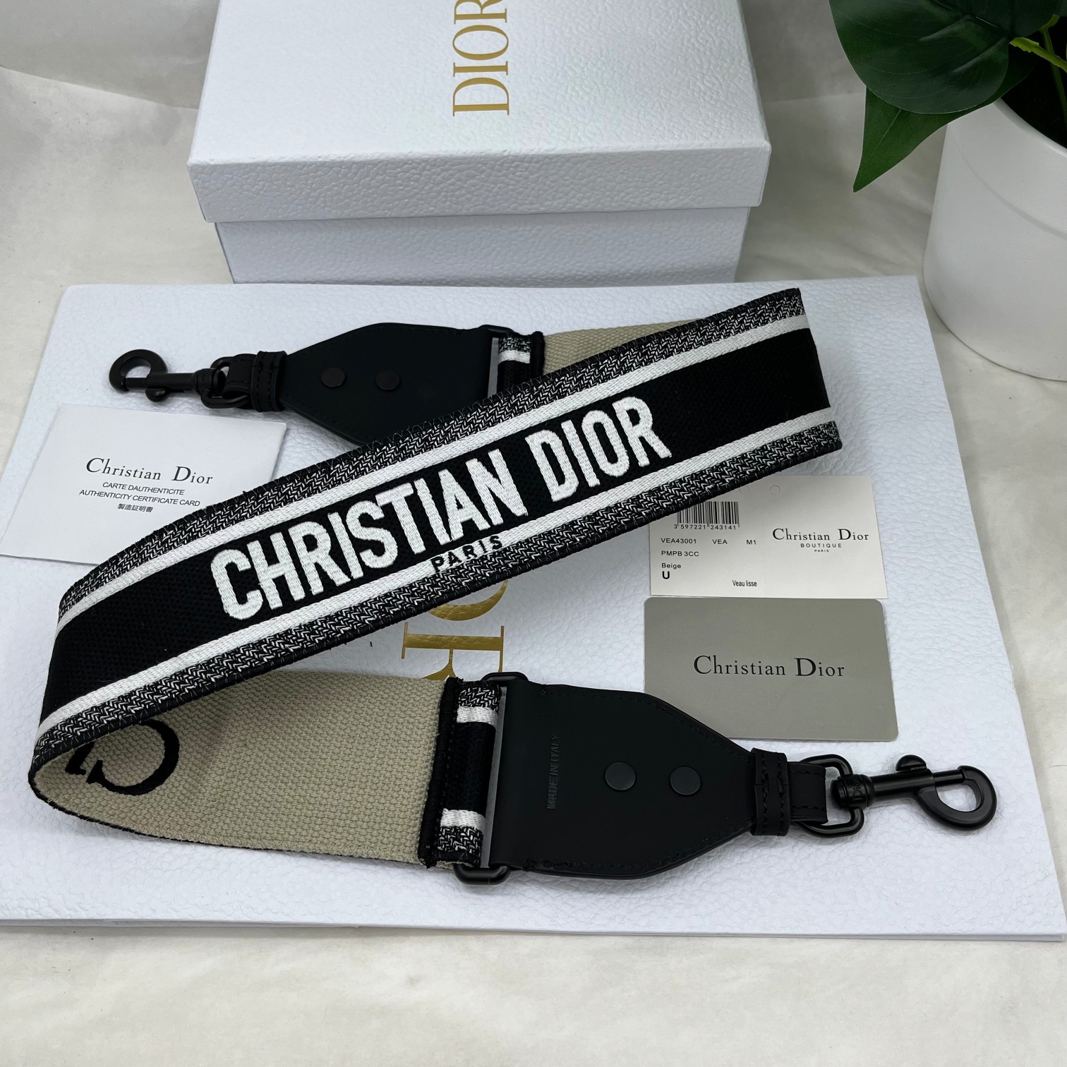 Dior Frosted Black Shoulder Strap