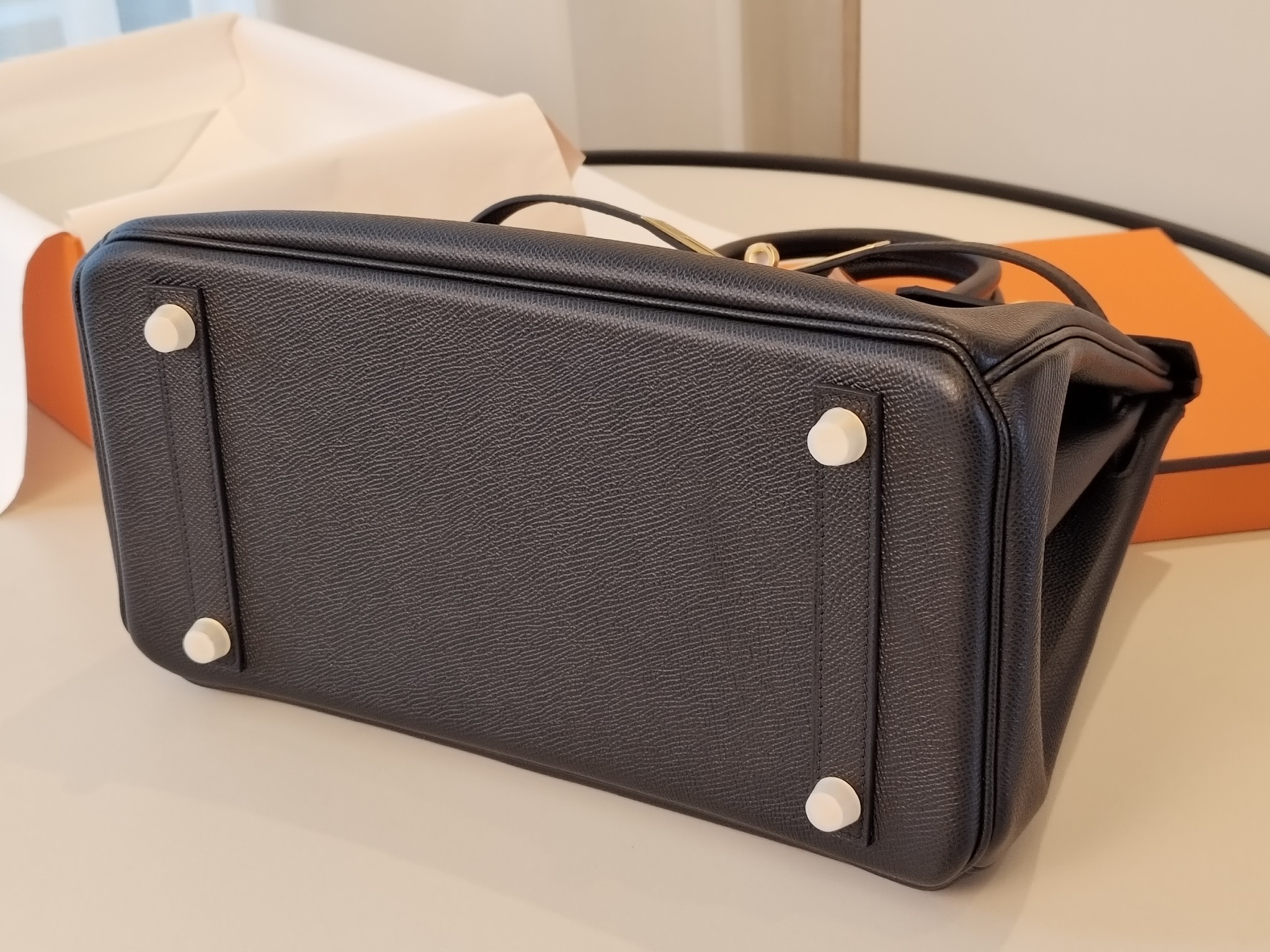 Bk30 black gold EPSOM leather inner seam