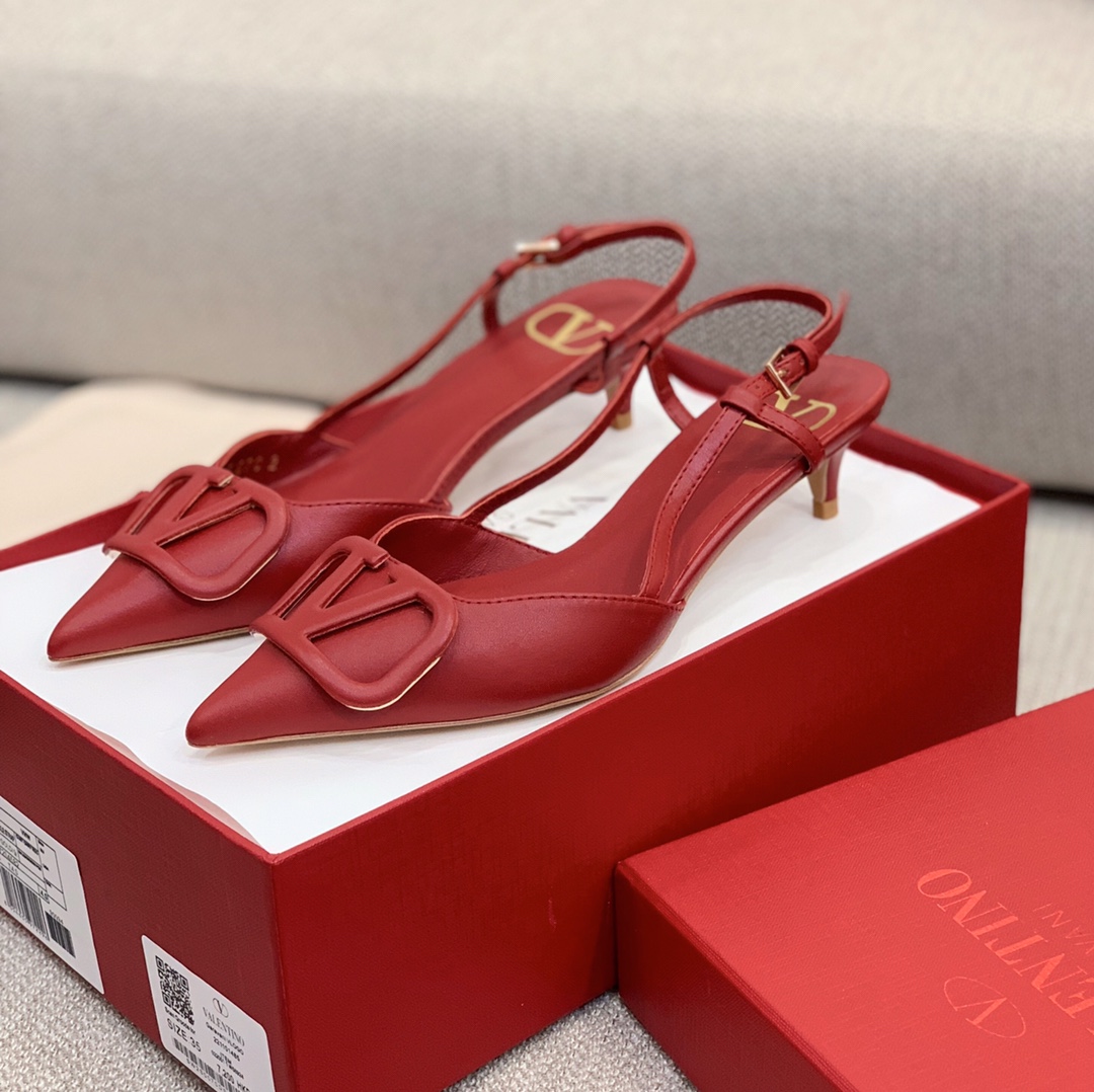【Valentino】Valentino highest version of kitten heel sandals custom original top calfskin