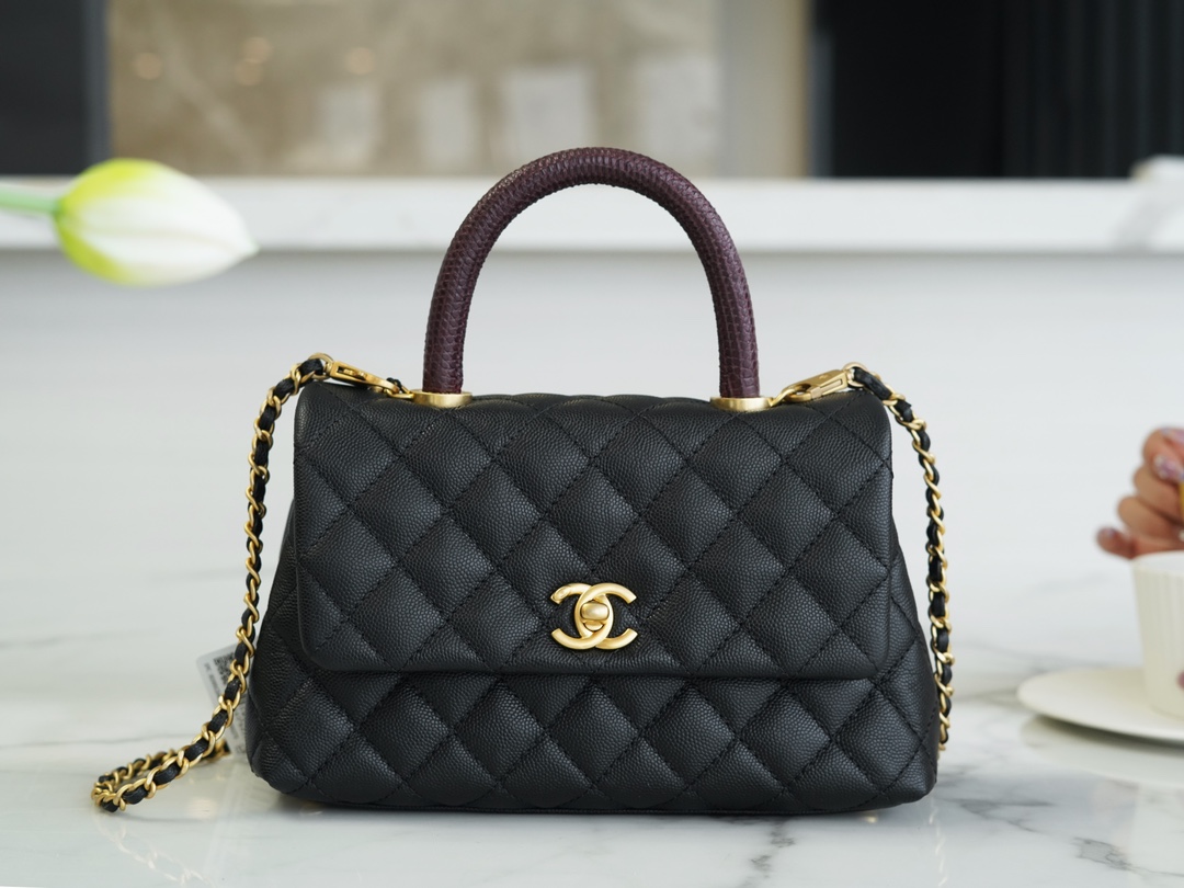 CHANEL 𝐂𝐨𝐂𝐨 𝐇𝐚𝐧𝐝𝐥𝐞 bag Lizard skin handle small black