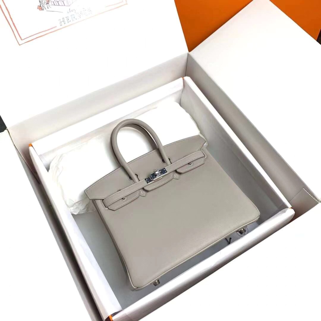 Birkin 25cm c80 pearl grey gold buckle silver buckle original swift calfskin top craftsmanship beeswax thread handmade