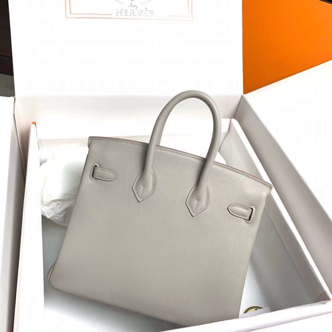 Birkin 25cm c80 pearl grey gold buckle silver buckle original swift calfskin top craftsmanship beeswax thread handmade
