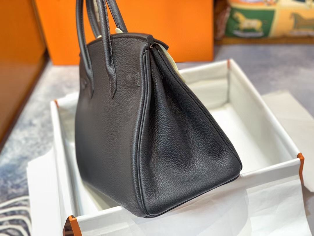 Birkin 30cm Black Silver buckle Imported Togo leather Beeswax thread stitching