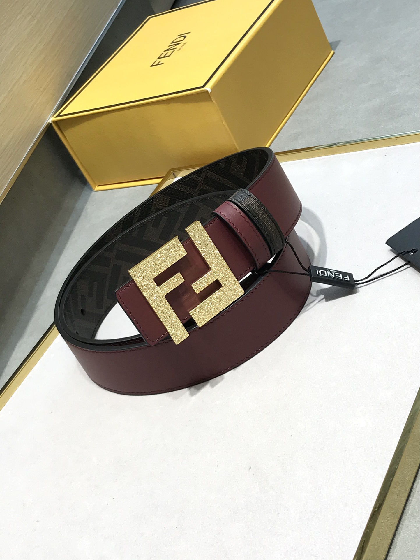 FENDI original water drop pattern double color rivet buckle