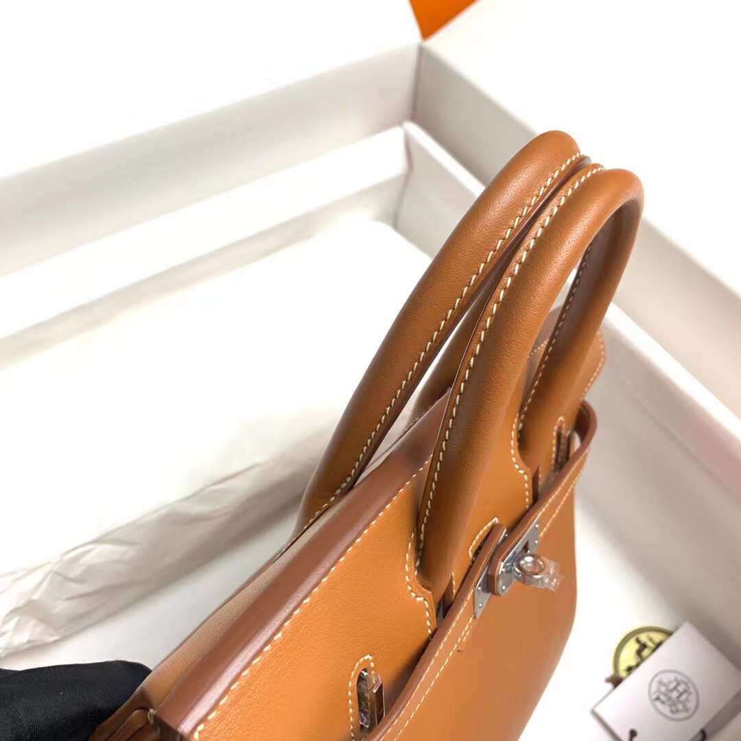 Birkin 25cm ck37 gold brown gold buckle silver buckle Original swift calfskin top craftsmanship beeswax thread handmade