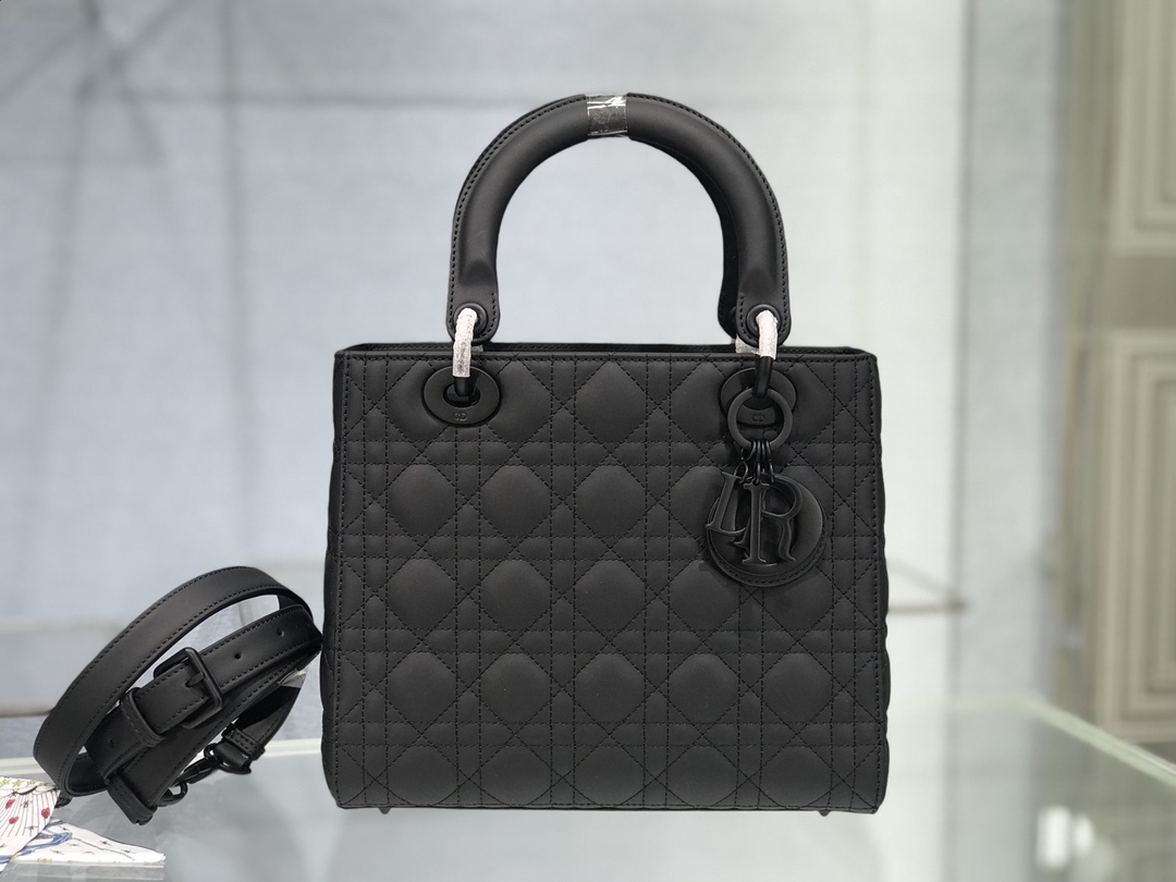 Lady Dior rattan check pattern matte calf leather flap tote bag