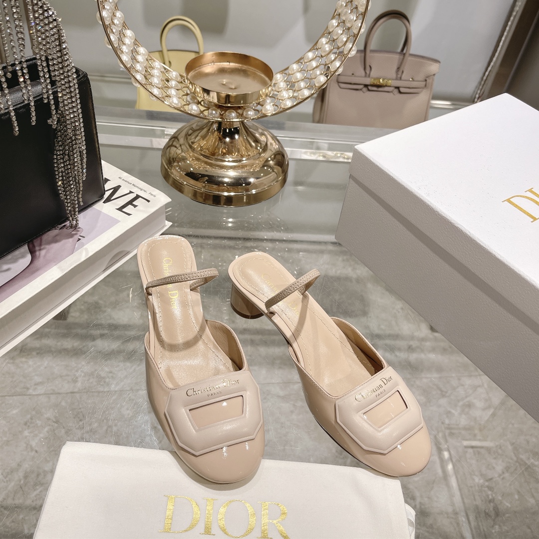 DIOR small round toe hollow one strap sandals 3.5cm apricot