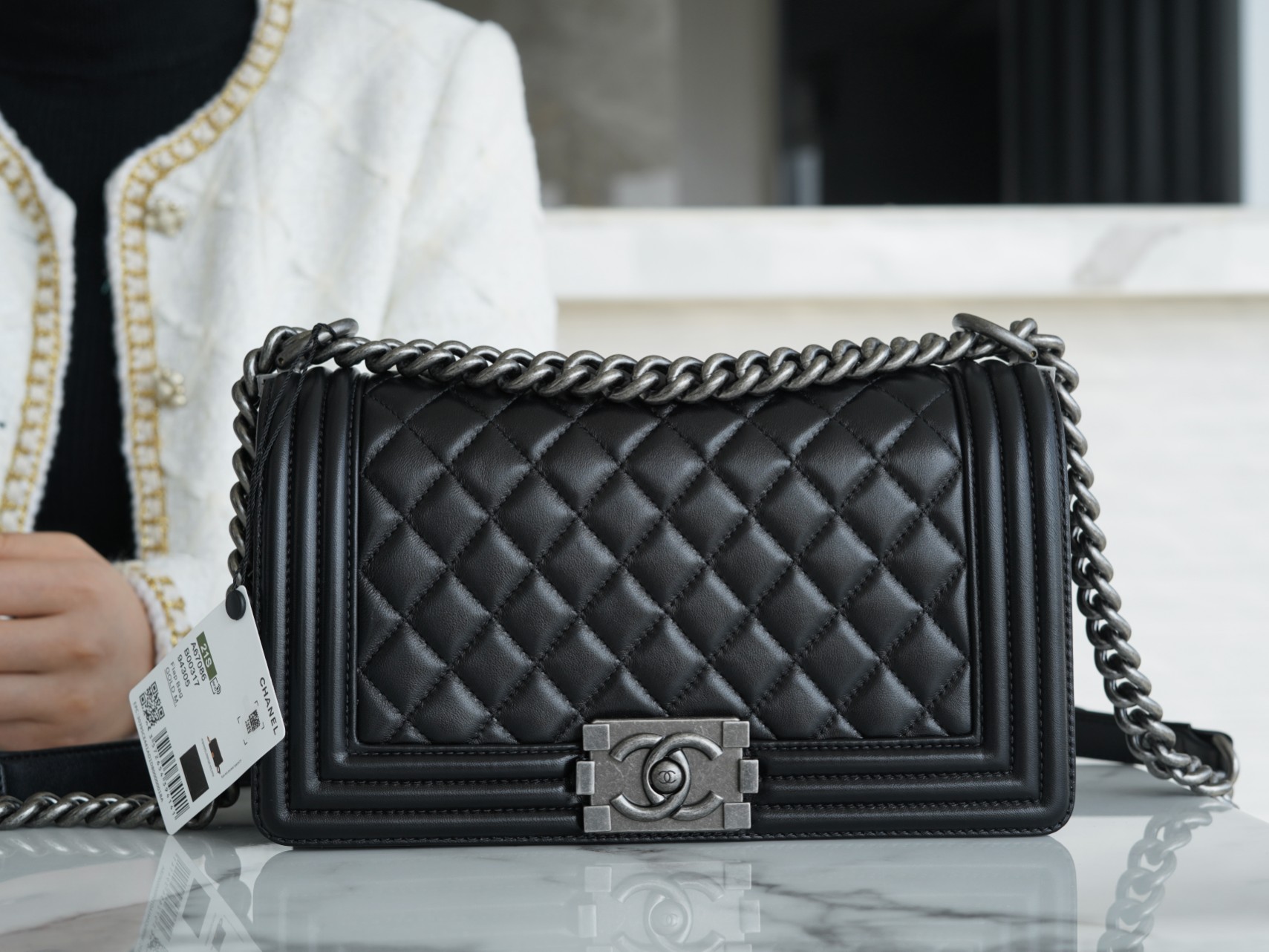 𝗖𝗵𝗮𝗻𝗲𝗹 𝗟𝗲𝗯𝗼 𝘆Italy 🇮🇹GR original lambskin：Medium Black Silver