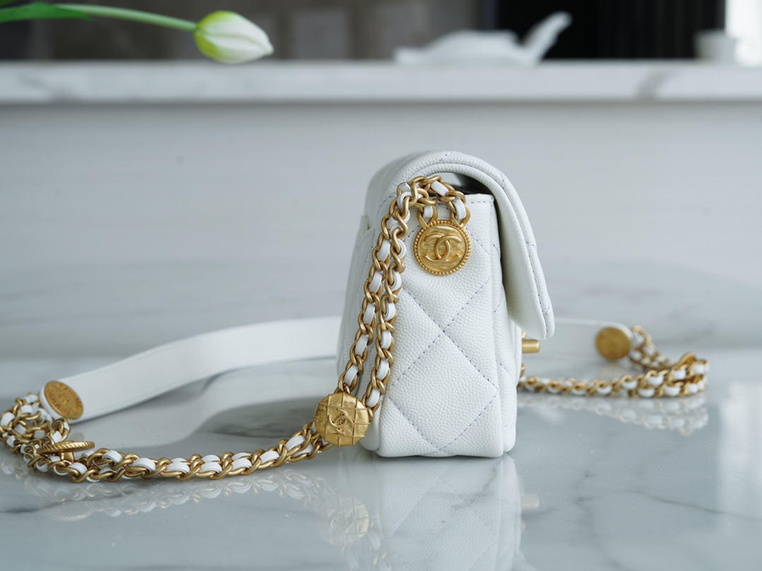 𝗖𝗛𝗔𝗘𝗡𝗟✦22A Advanced Handcraft Workshop Gold Coin Cover Bag Fang Fatty Genuine Leather