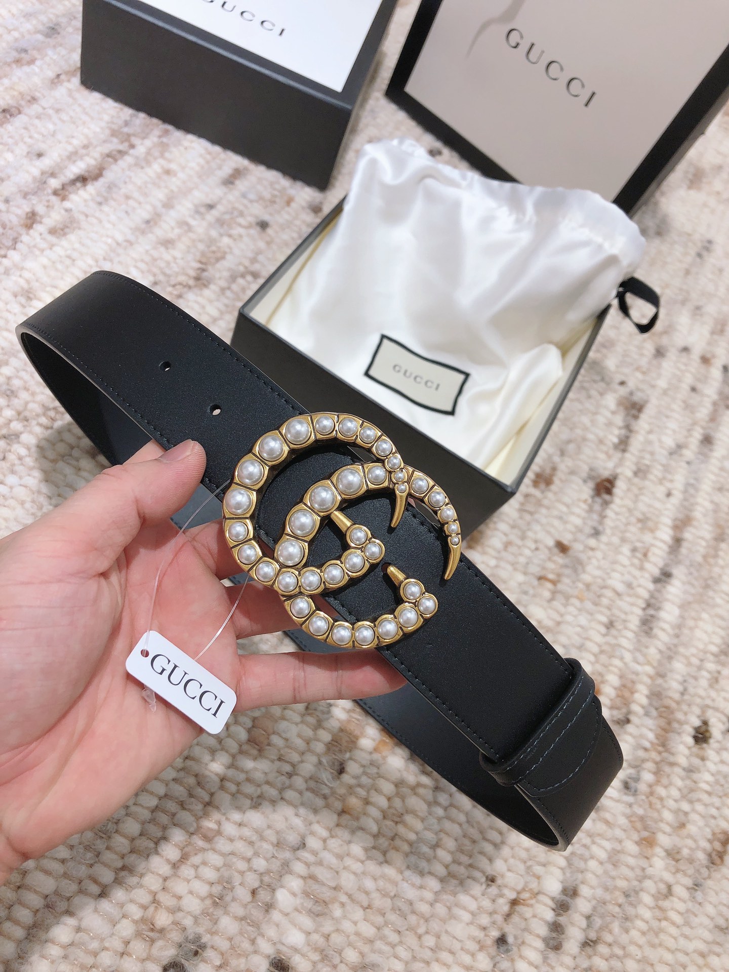 GUCCI pearl buckle imported from Italy original calfskin