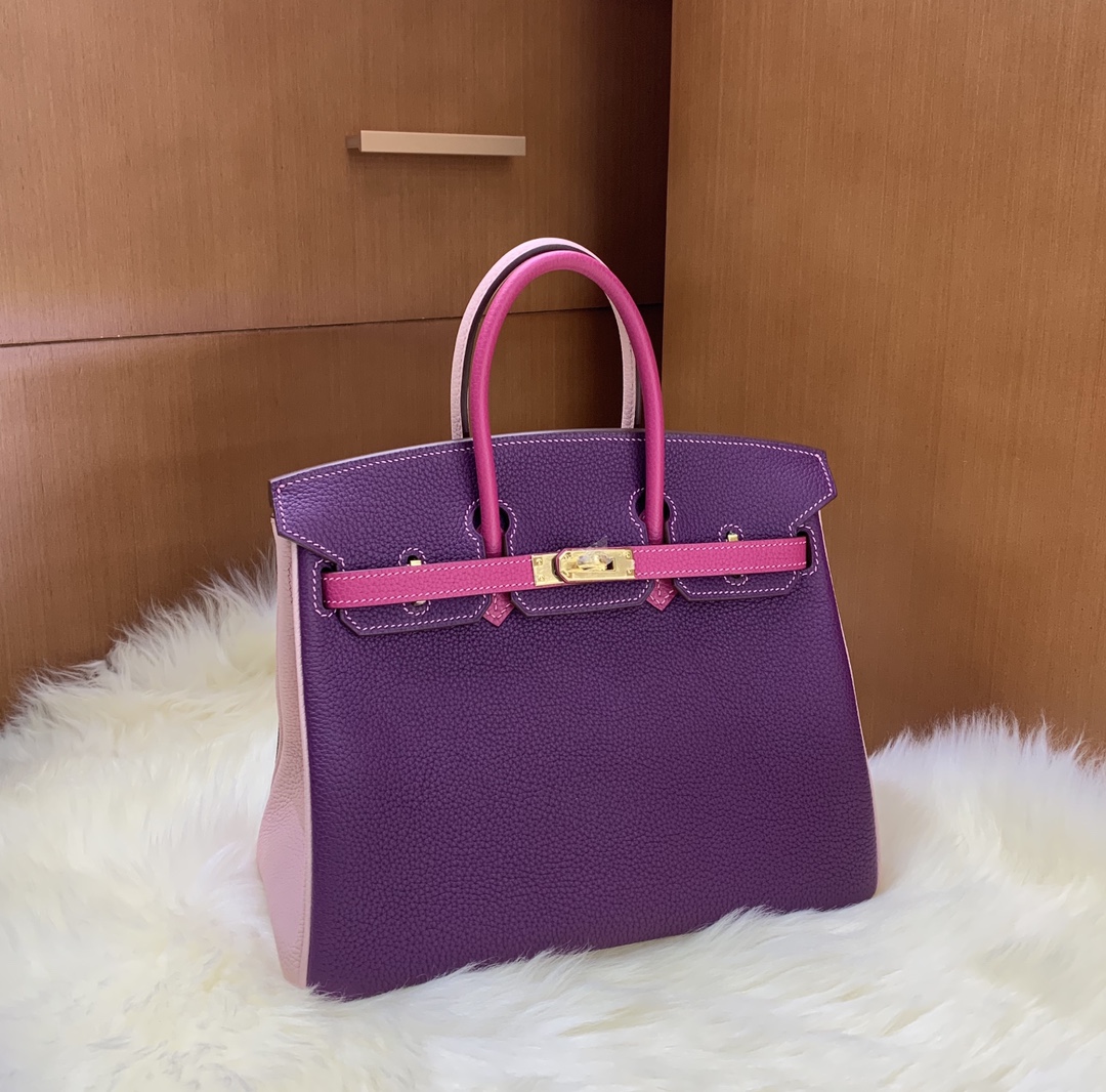 Birkin 25cm togo leather Anemone purple ➕ Rose red ➕ 3Q pink Gold buckle