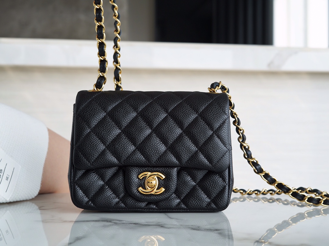 𝐂𝐇𝐀𝐍𝐄𝐋 Classic Flap France 𝐇𝐚𝐚𝐬Original Lychee Pattern🐂 Classic Flap Bag Fang Fatty🔆Black Gold🖤