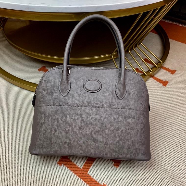 Bolide 27cm Imported original Epsom leather Half hand waxed stitching Tinware gray Silver buckle