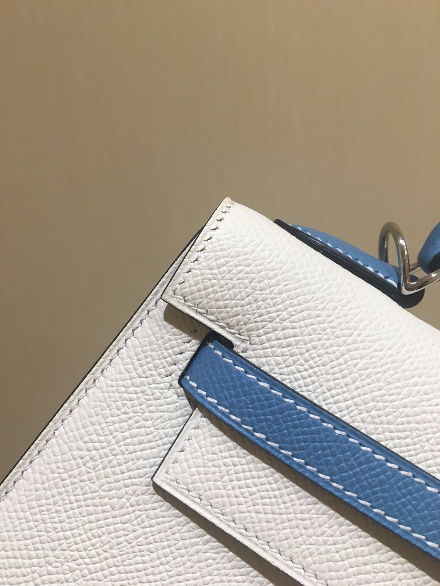 Kelly25cm silver epsom leather milkshake white spell denim blue
