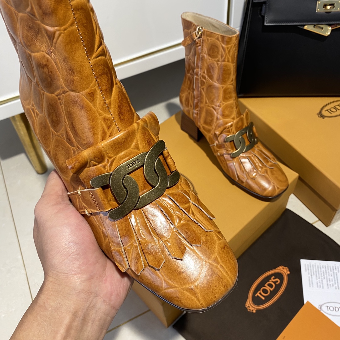 TOD'S 𝙏𝙊𝘿𝙎 Todds Thick heel short boots 2020 autumn and winter new women's shoes ladies cowhide fashion ankle boots