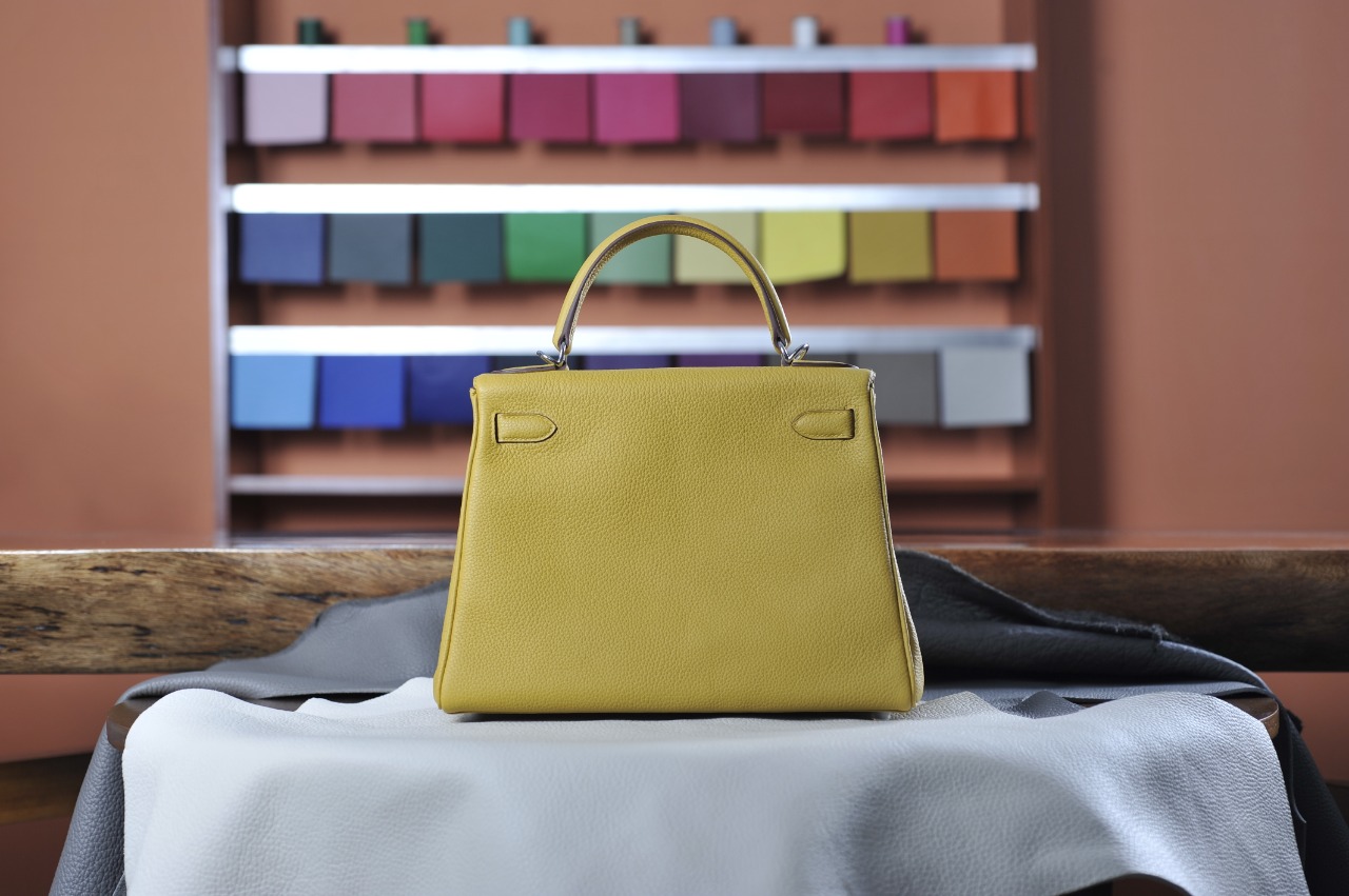 Kelly 28 Inseam Amber Yellow Silver Buckle TOGO Leather