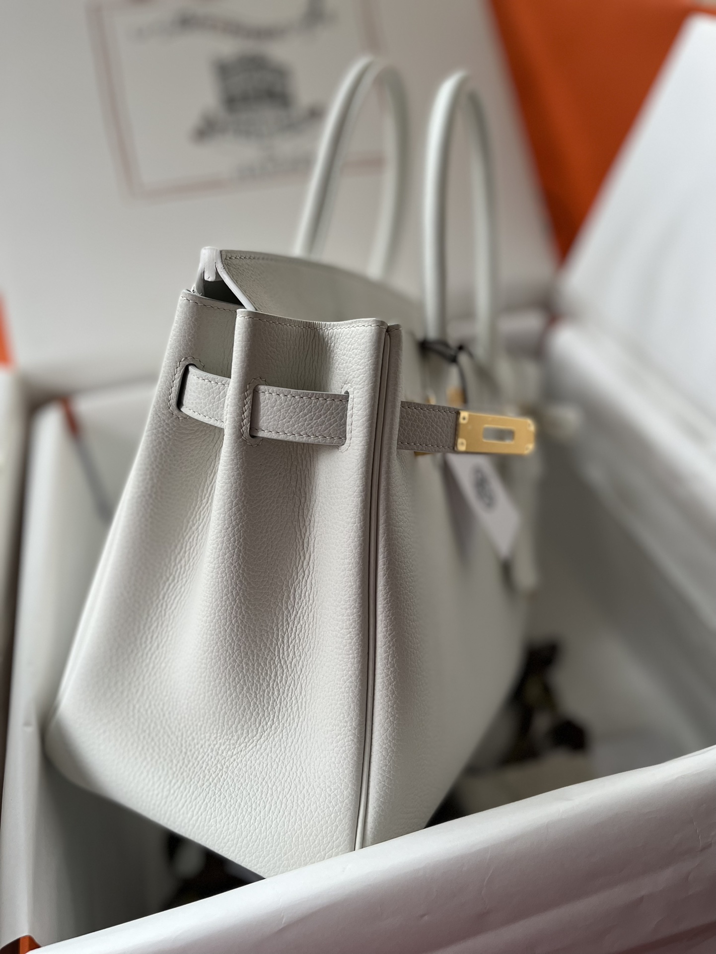Birkin 30cm original calfskin togo pure white Snow White gold buckle top hand sewn