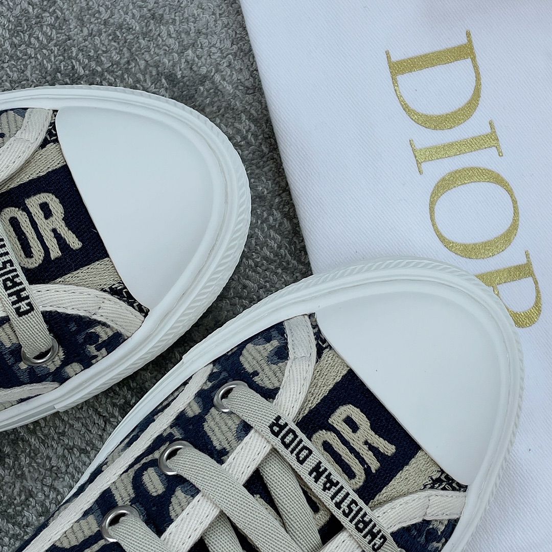 DIOR Canvas semi-flip-flop Water-dyed sheepskin lining TPU outsole D blue embroidery