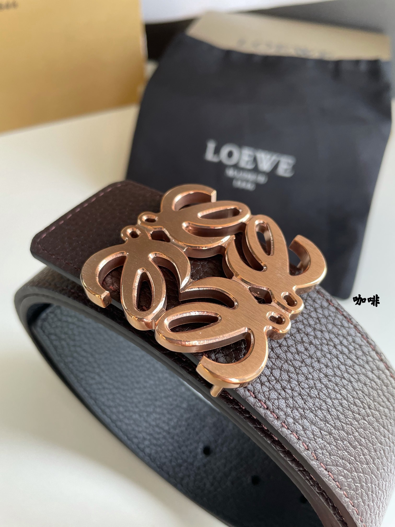 LOEVE stainless steel logo pattern metal buckle with top layer cowhide reversible