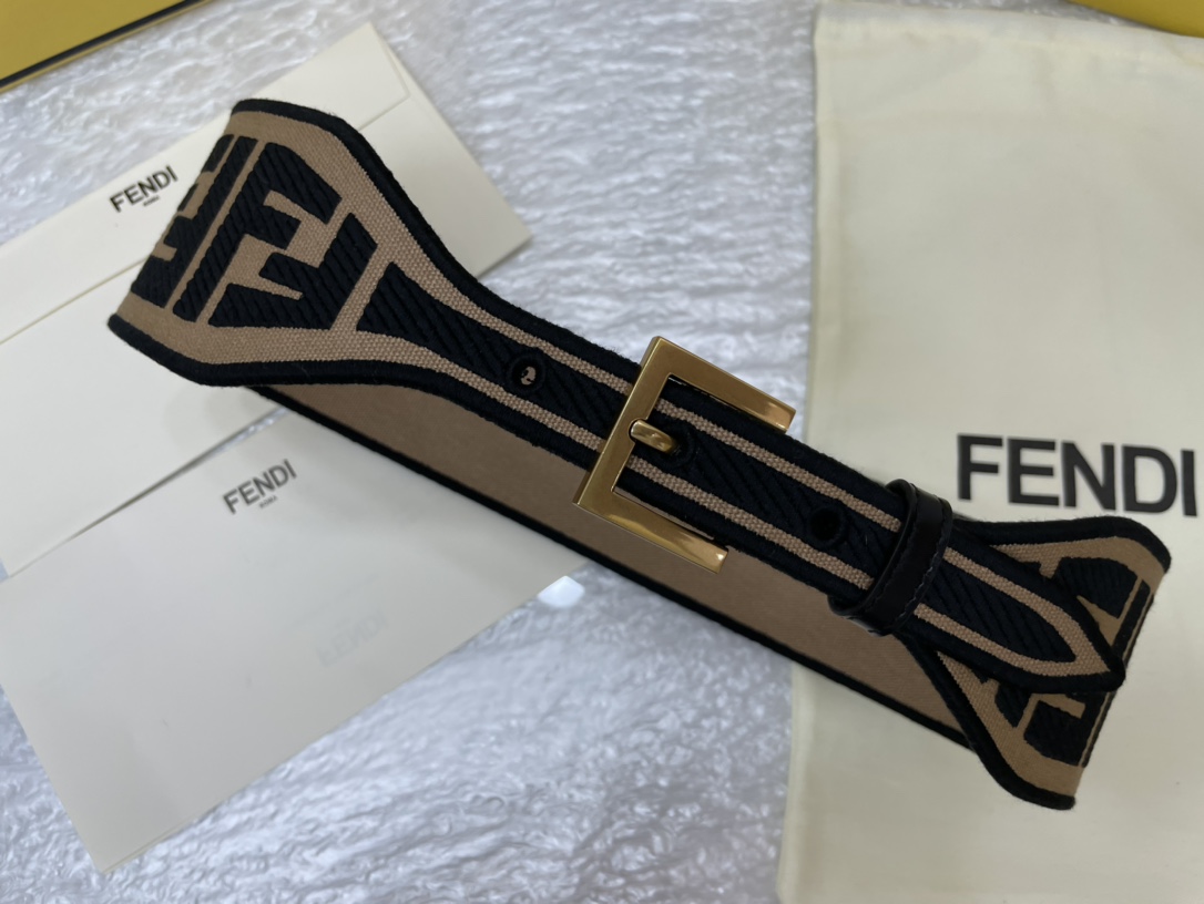 FENDI new embroidery    belt ✌️FF pattern wide belt