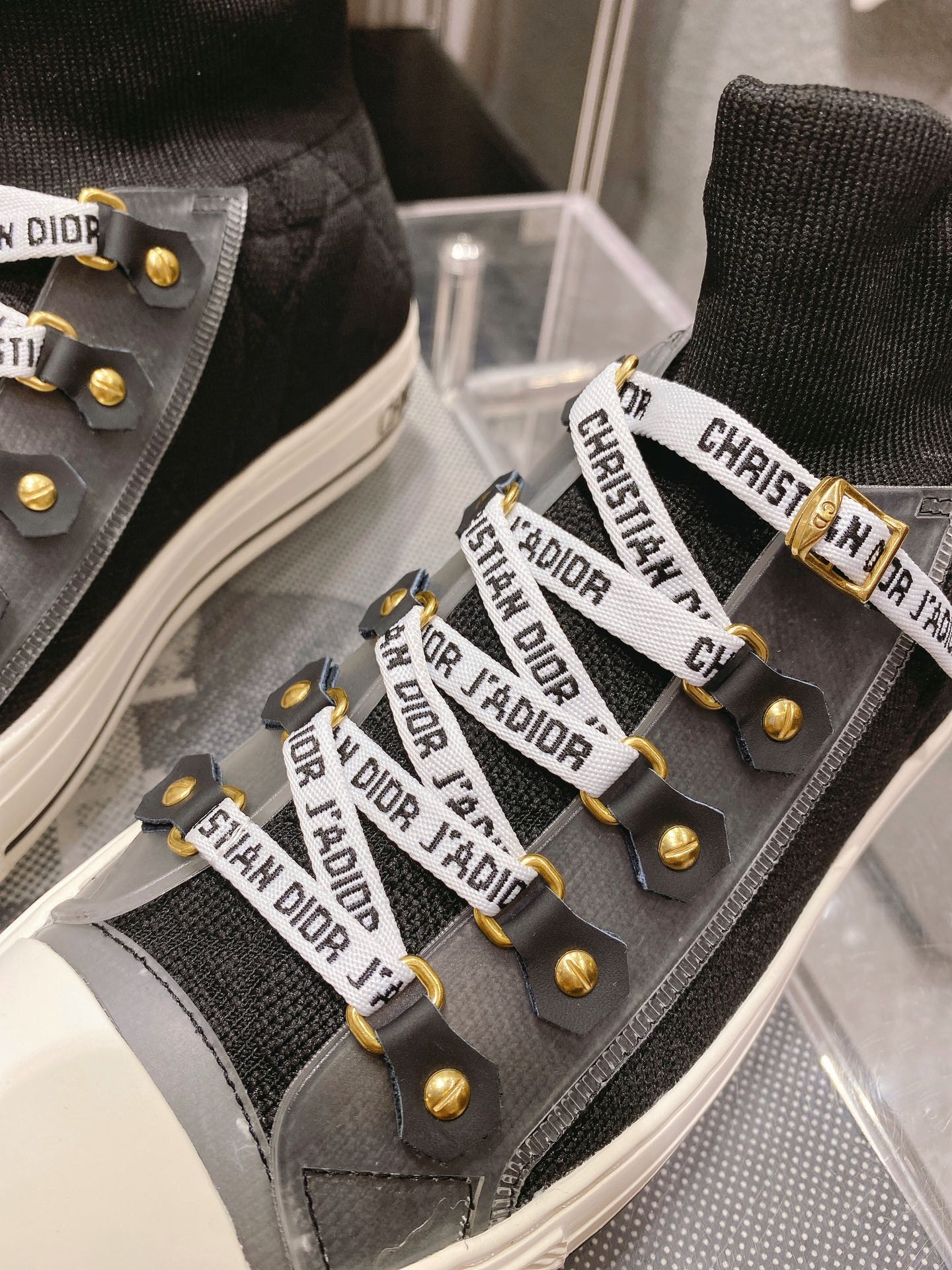 DIOR rattan plaid casual high top shoes fashion board shoes women black