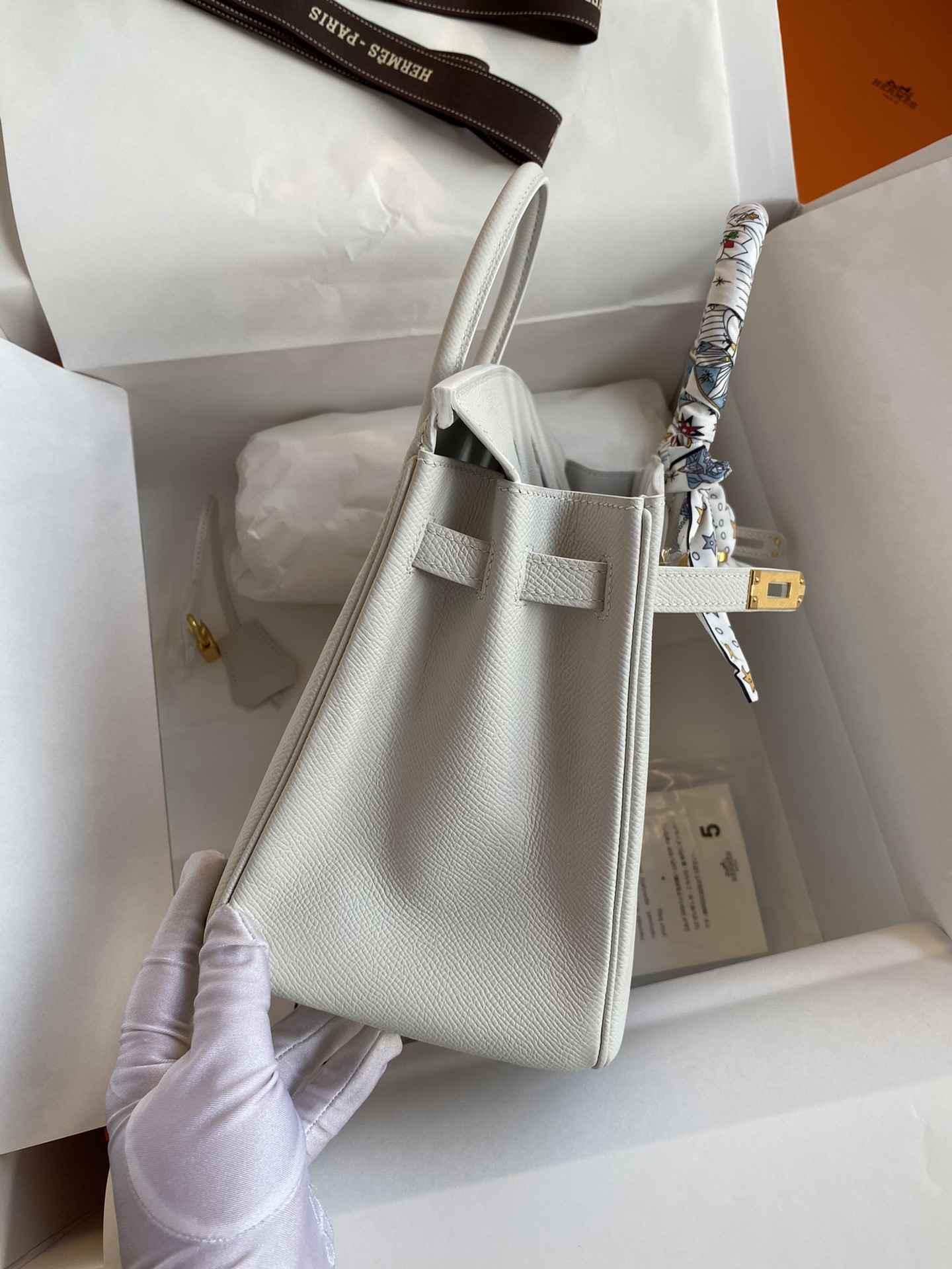 Birkin 25cm Epsom Leather Pure White Gold Buckle