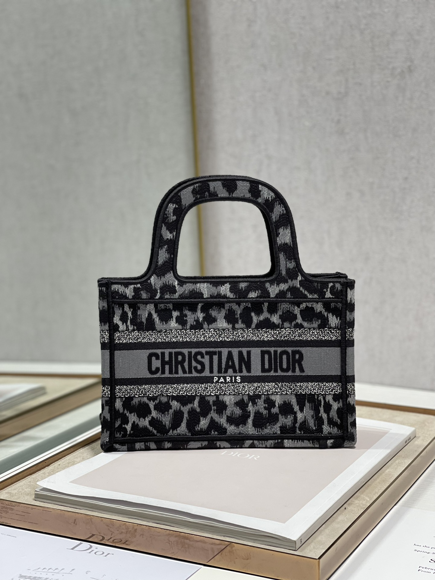 Dior Book Tote Grey Leopard Mini