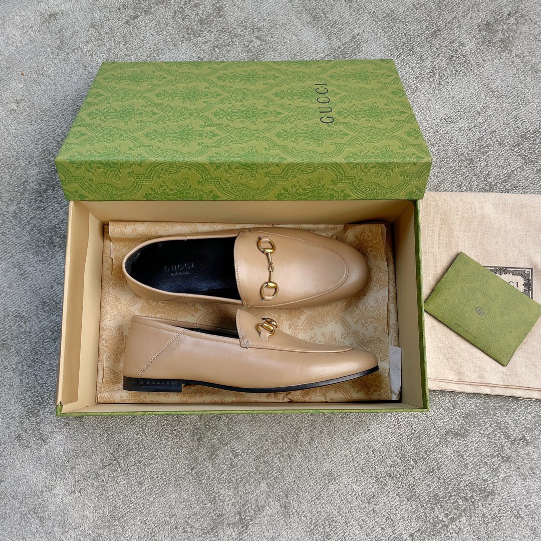 Gucci Super classic leather style mixed sheepskin leather leather sole horsebit buckle single shoes skin tone