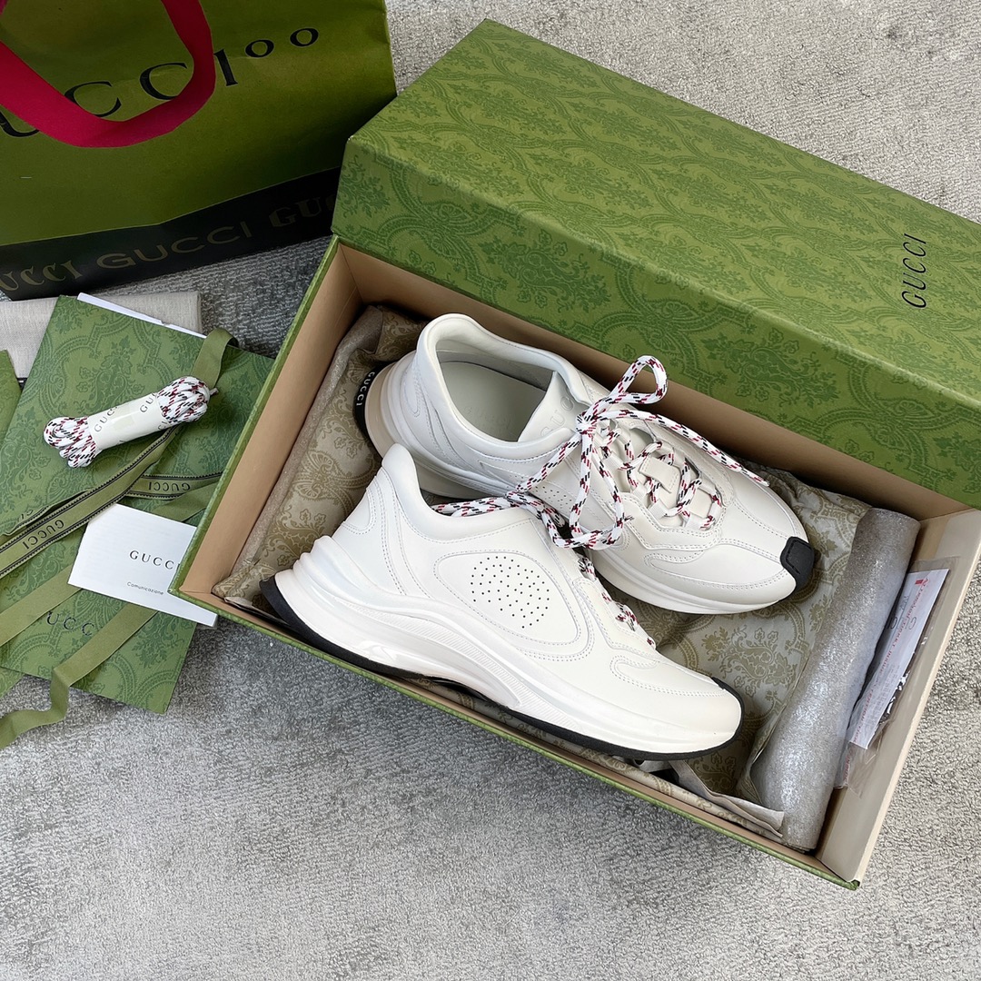 Gucci RUN all-leather cowhide sheepskin running shoes white