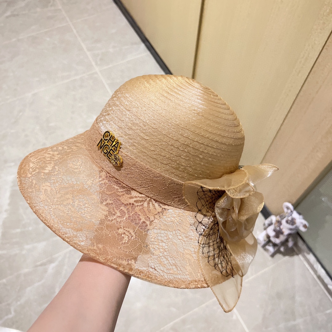 Chanel organza lace bowl hat straw hat