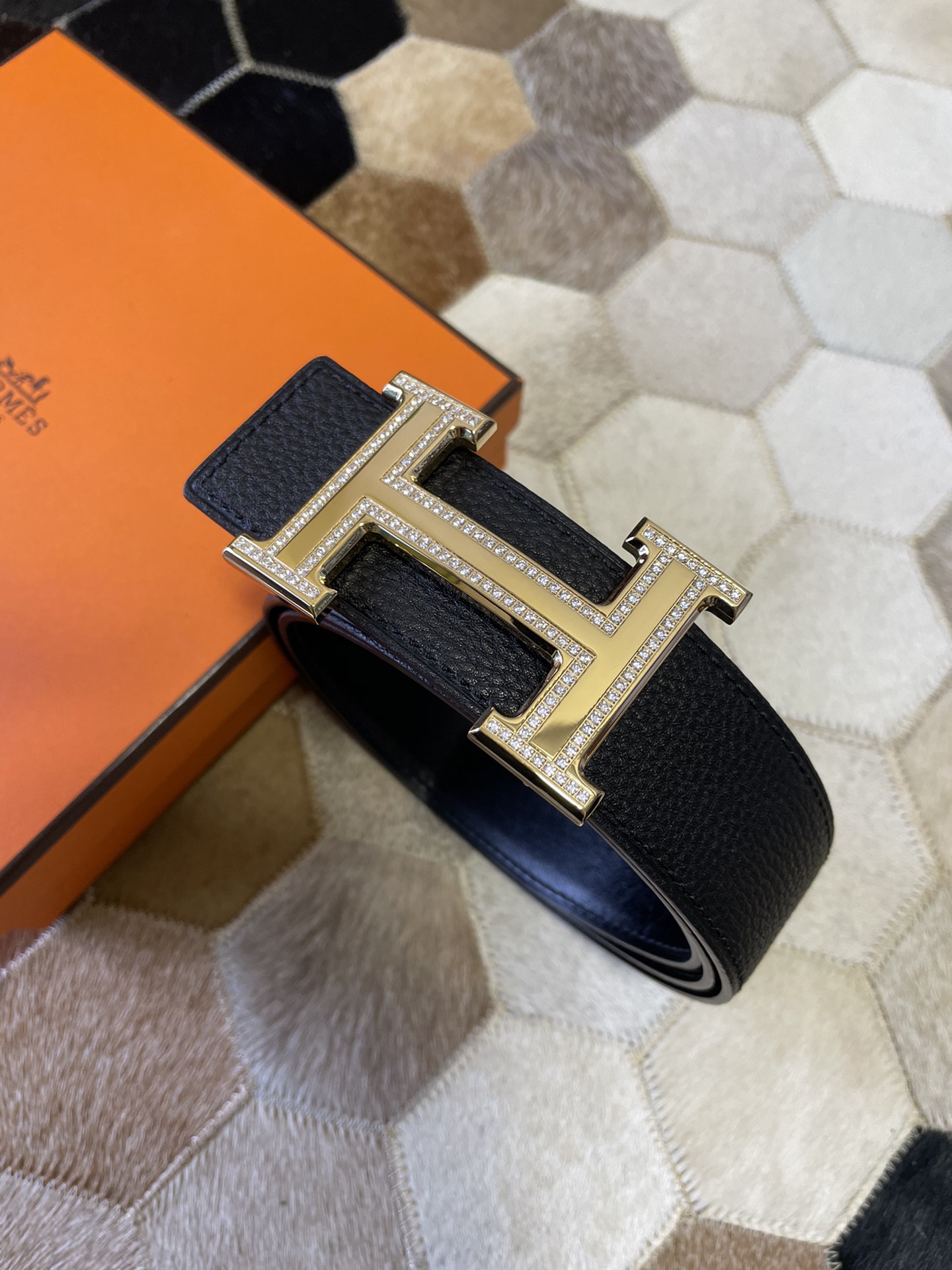 Hermes stainless steel double row diamond hanging buckle