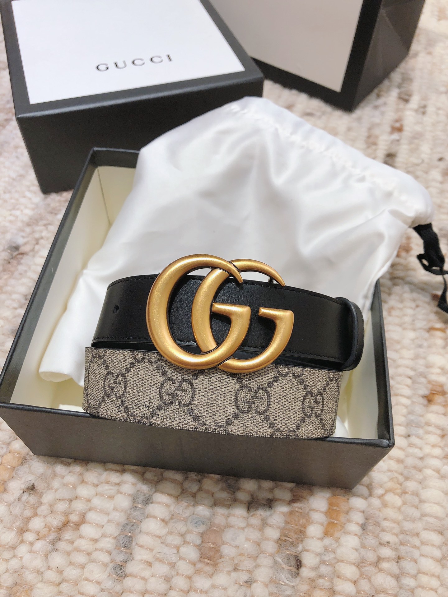 GUCCI double G buckle advanced artificial canvas belt