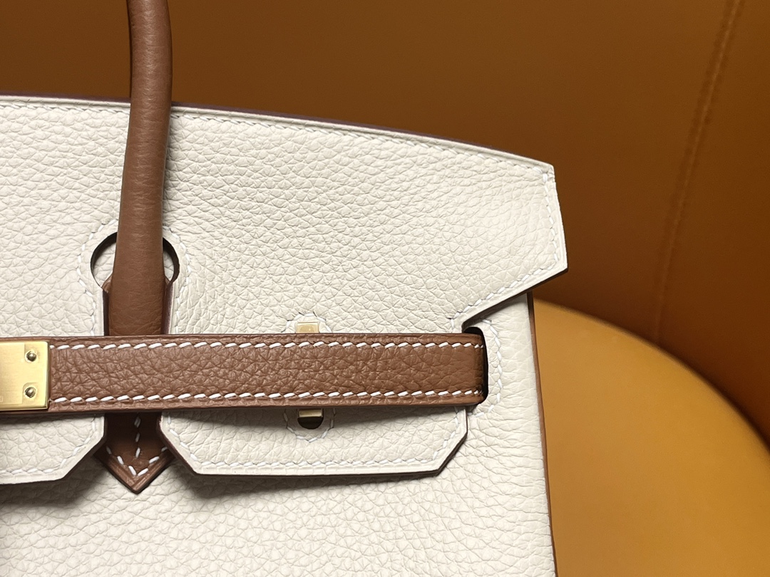 Bk25 Milk Shake White Collar Gold Brown Togo Leather Frosted Gold Button