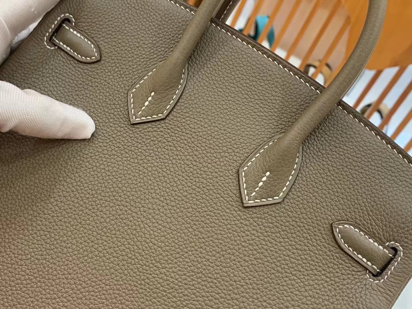 Birkin Elephant Grey Silver Buckle togo leather French original beeswax thread